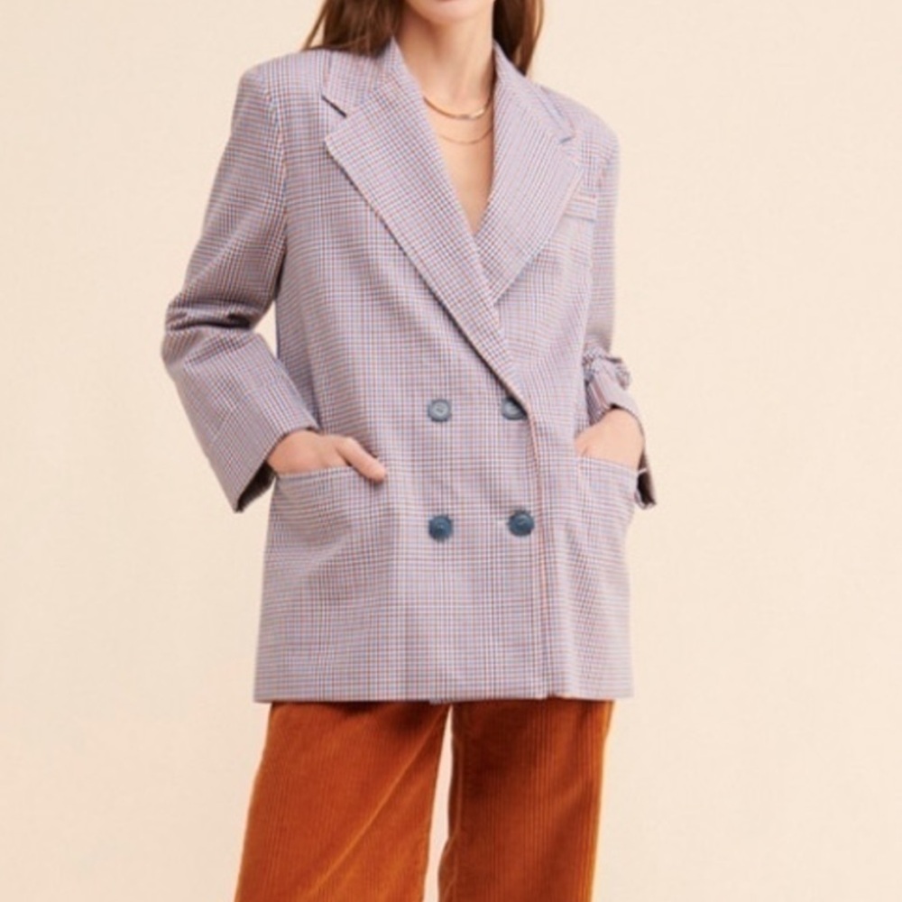 Rita Row Womens Camelia Oversized Check Blazer Size Large Double Breasted